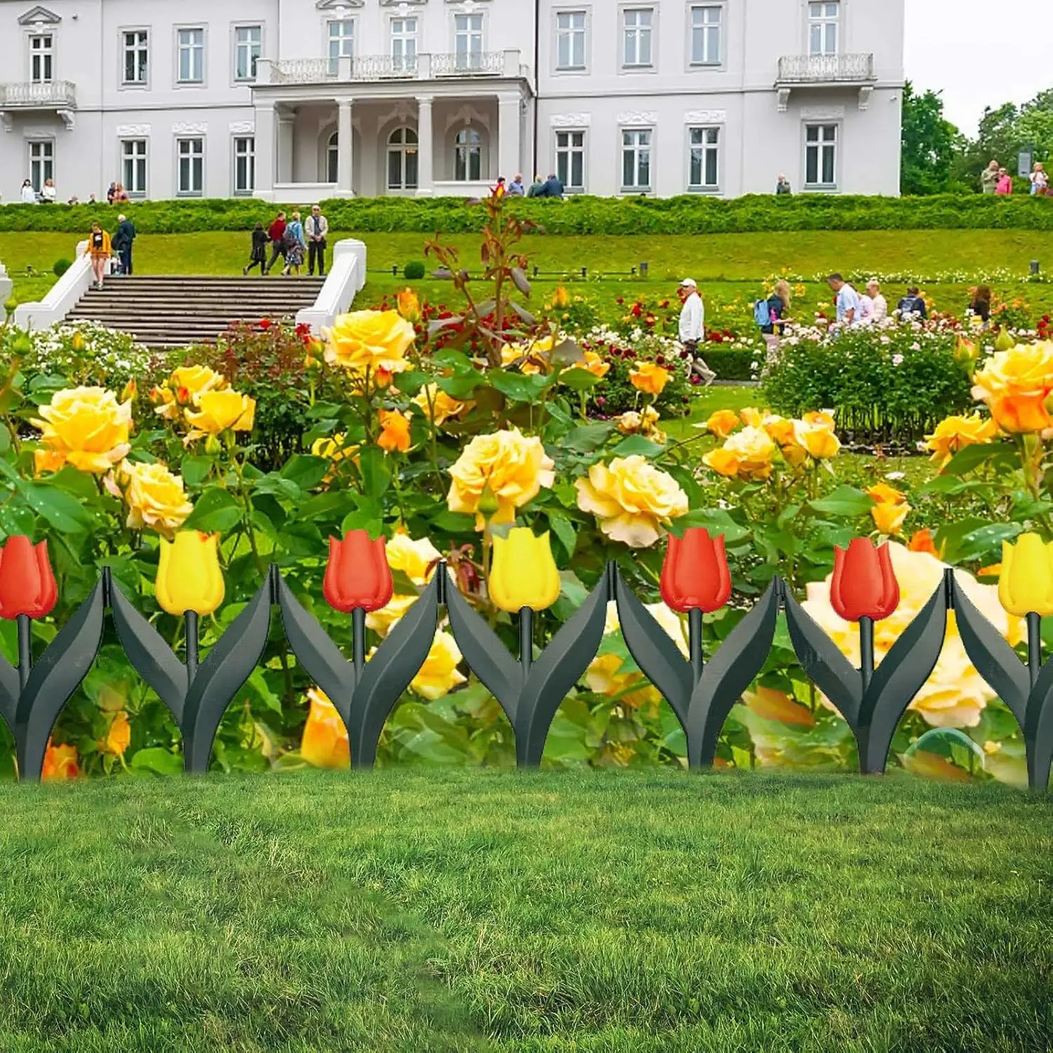 10-Piece Decorative Garden Fence Interlocking Design Outdoor Plastic Tulip Flower Edging for Landscaping Lawn Border and Patio