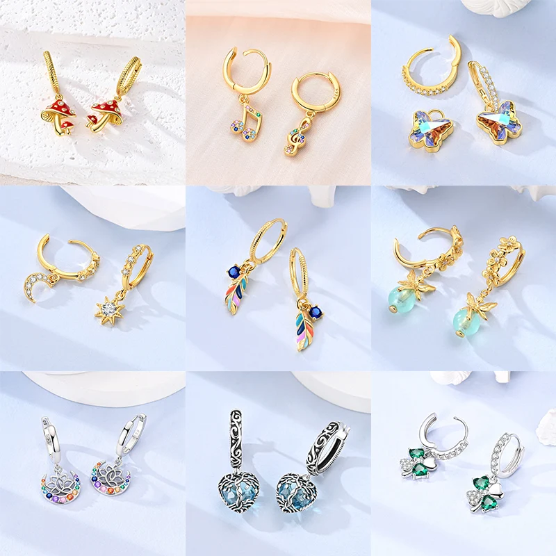 Funkelnde goldene Damen-Creolen aus 925er-Sterlingsilber, Schmetterlings-Ohrringe aus farbigem Zirkonium für Damen, Schmuck, Jahrestagsgeschenk – Detail 3