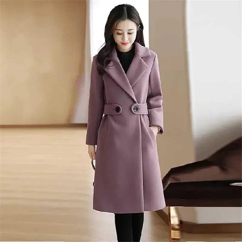

Autumn Winter New Fashion Faux Woolen Coat Women Clothes Casual Mid-Length Long Sleeves Wool Jacket Ladies Loose Overcoat T1557