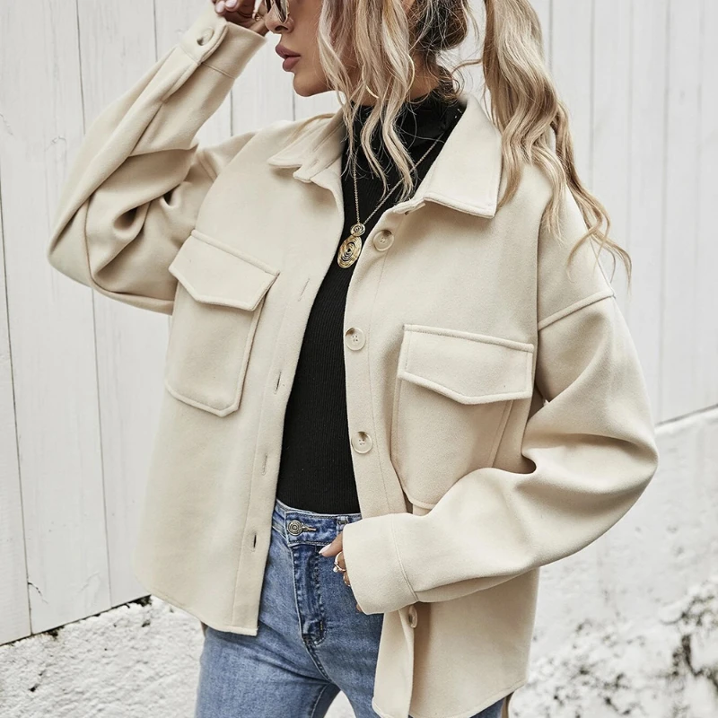 

Fall/winter New Style Lapel Single-breasted Thick Woolen Loose Casual Jacket Women's Long-sleeved Fashion Women's Clothing