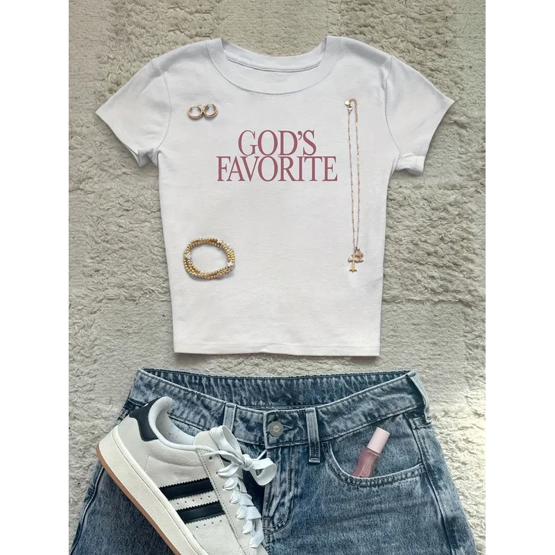 Streetwear Women Crop Top Letter Element Print Short Sleeve Slim Daily Tee