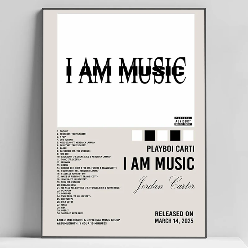 ديكور المنزل الداخلي غرفة المعيشة الهيب هوب ستار مغني الراب Playboi Carti أنا ألبوم الموسيقى غطاء ملصق ديكور جدار صور #1