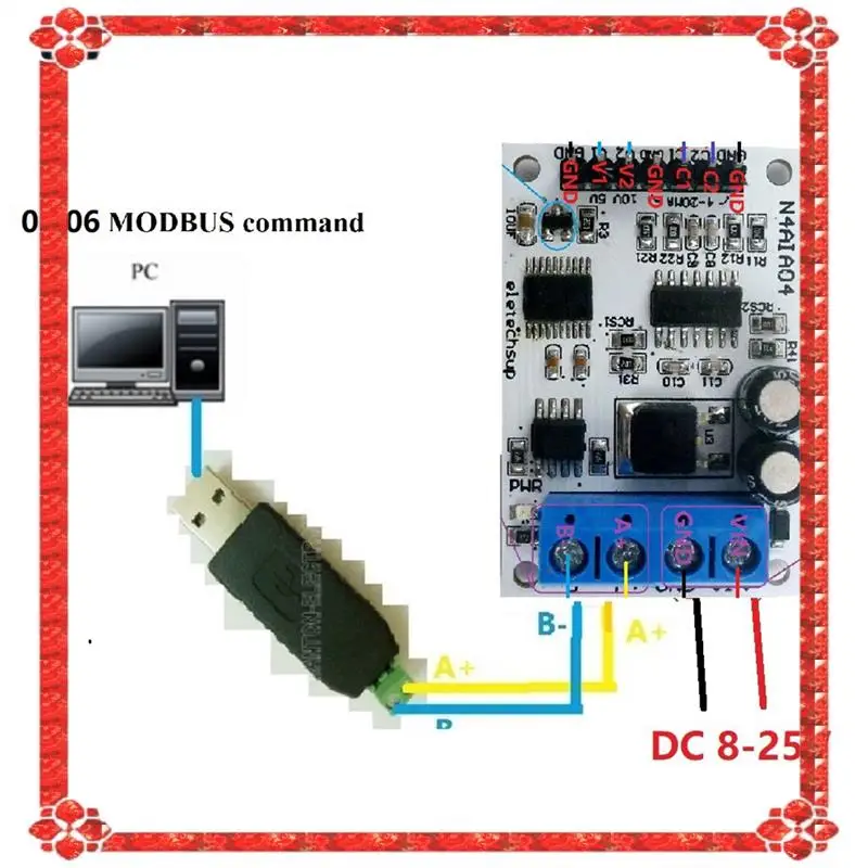 Consegna in 24 ore ELETECHSUP 4-20MA Acquisizione segnale di tensione Modulo RS485 Modbus RTU per trasmettitore di corrente PLC Misurazione Inst
