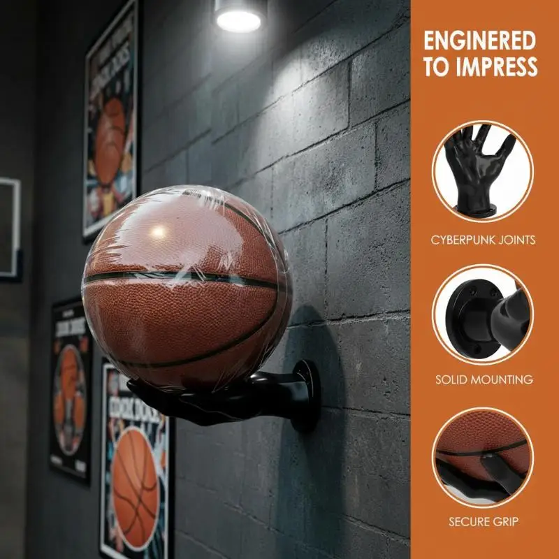 Hand Shaped Wall Mount Basketball Holder With Sturdy Construction And Creative Design For Boys Bedroom Sports Room Display