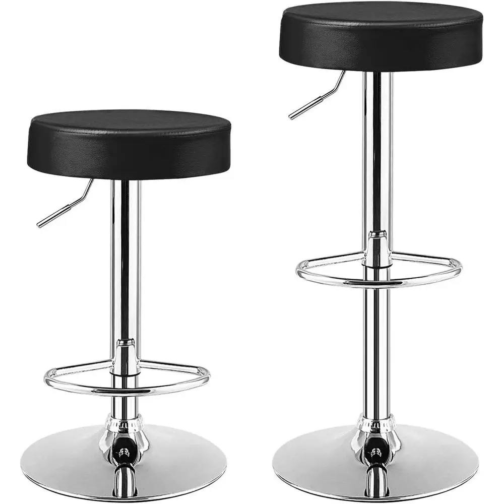 

Set of 2 Swivel Backless Round Barstools, PU Leather Chair with Height Adjustable, Chrome Footrest, Sturdy Metal for Kitchen Bis