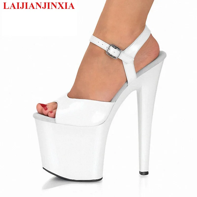 LAIJIANJINXIA New Patent Leather Fashion Sexy Exotic 20CM High Heel Party Women Modern Sandals Platform Pole Dance Shoes