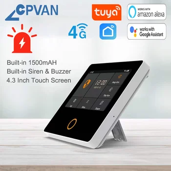 CPVAN Tuya Smart Home Security System Wireless WIFI 4G Home Burglar Security Protection Alarm Built-in 1500mAH 4.3 inch Screen