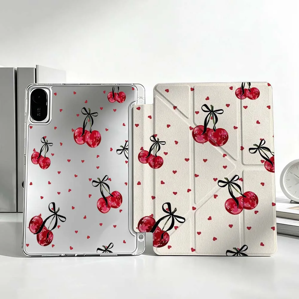 

Stylish Heart-Shaped Cherries For Xiaomi Mi Pad 8 7 6 5 Pro Redmi Pad SE 2 Poco Pad Foldable 3Y Tablet Case Soft