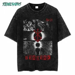 2024 Short Sleeve Japanese Anime Washed T Shirt Harajuku Cotton Casual Comic Graphic Tshirt Hip Hop Streetwear Tops Tees JFCQ7