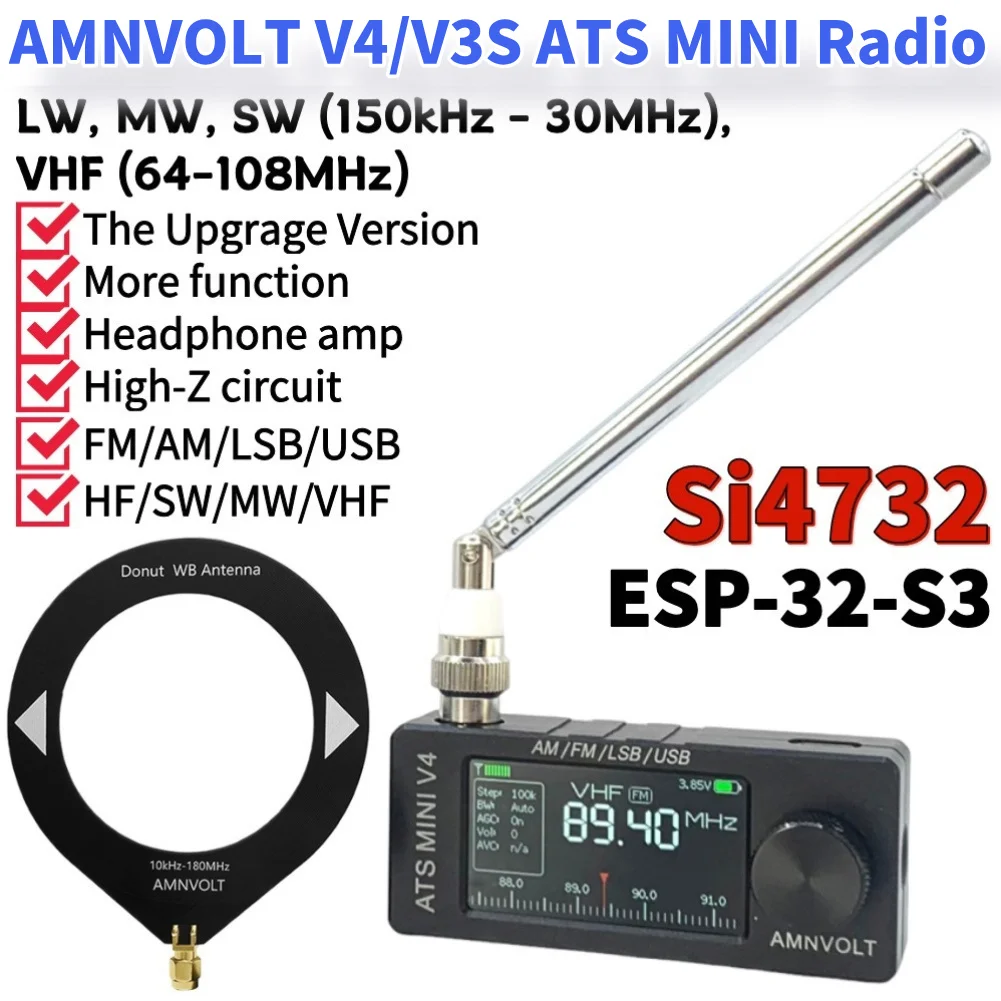

Радиоприемник AMNVOLT V4 ATS MINI SI4732 ALL Band DSP с поддержкой FM, AM, SSB, LSB, USB, V3S с усилителем для наушников Hi-Z