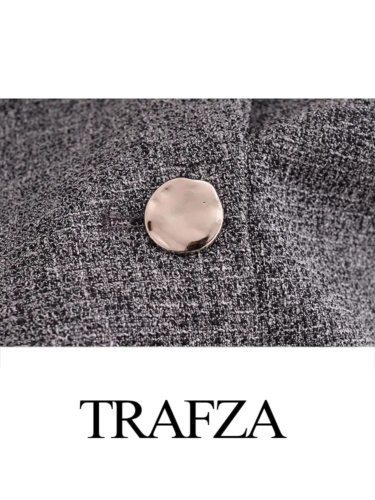 TRAFZA Retro Lapel Single Button Elegant Women's Long Sleeve Slim Blazer Women's Commuting Short Knitted Blazer Streetwear