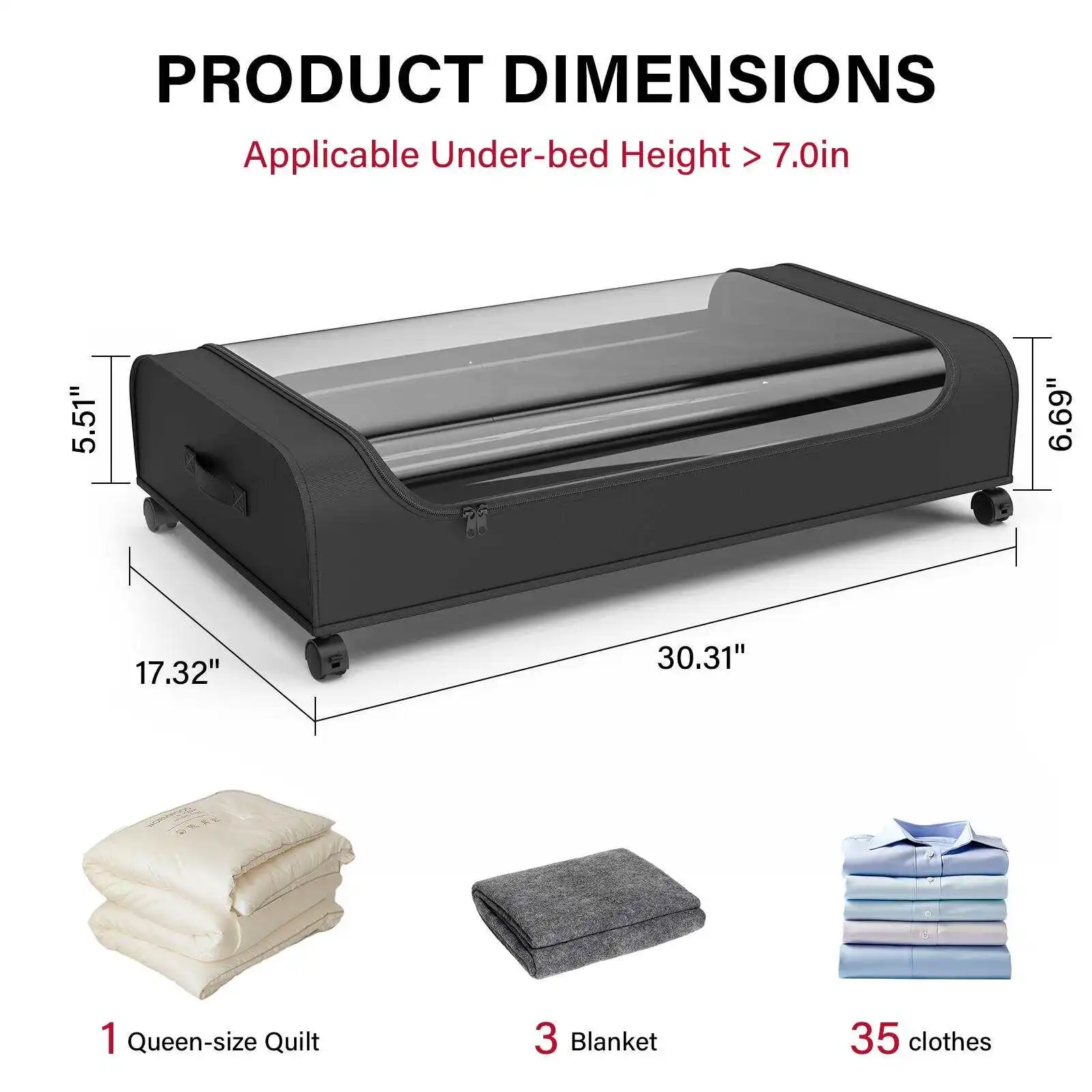 Rolling Under Bed Storage Containers with 360° Wheels Heavy Duty Metal Drawer Organizer Cart for Shoes Clothes Blankets Bedding Space Saving Closet Wardrobe Box Underbed Bin