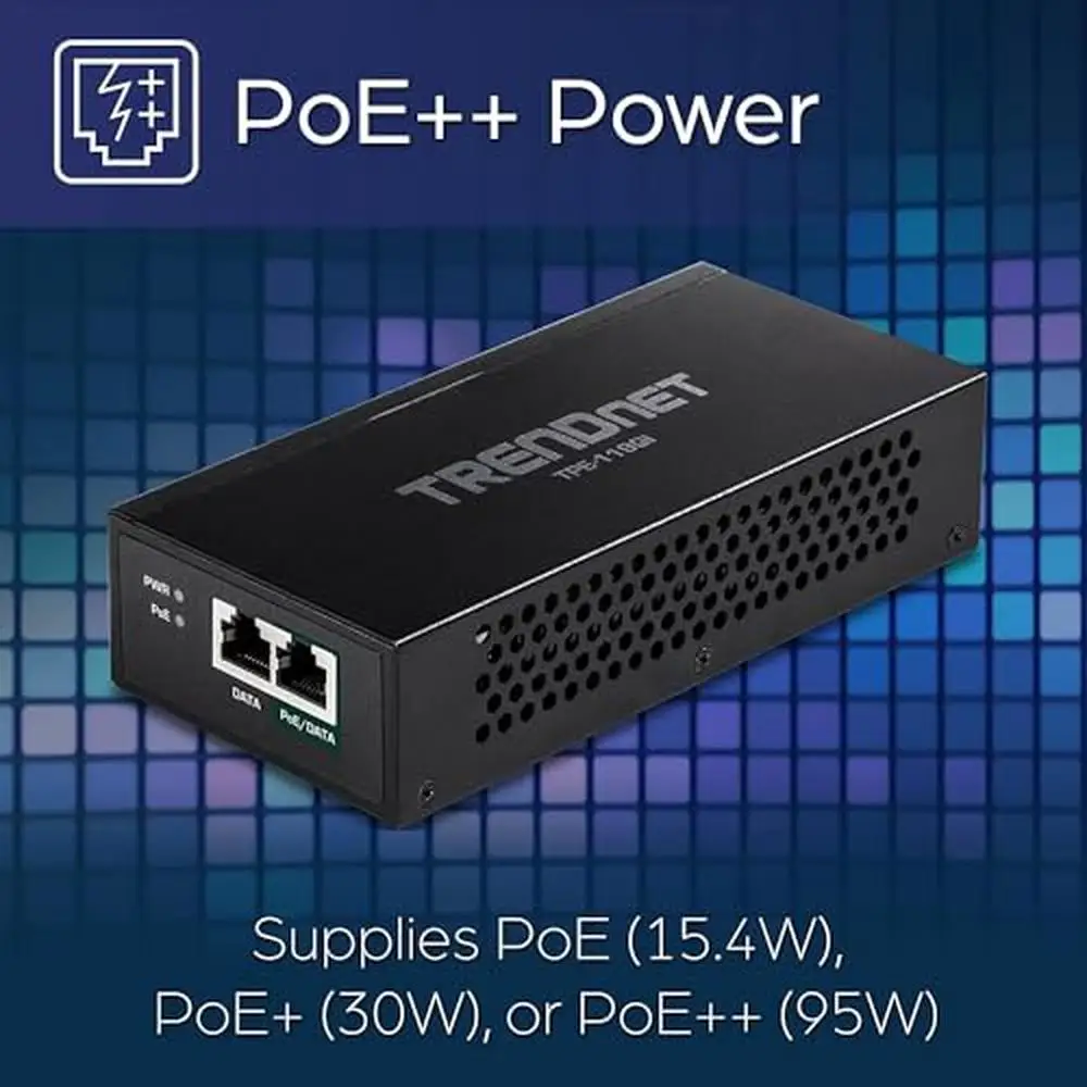 Gigabit PoE Injector Converter 15.4W-30W-95W Output 100m Range Auto-Sensing Technology Wall-Mount Design NDAA TAA Compliant