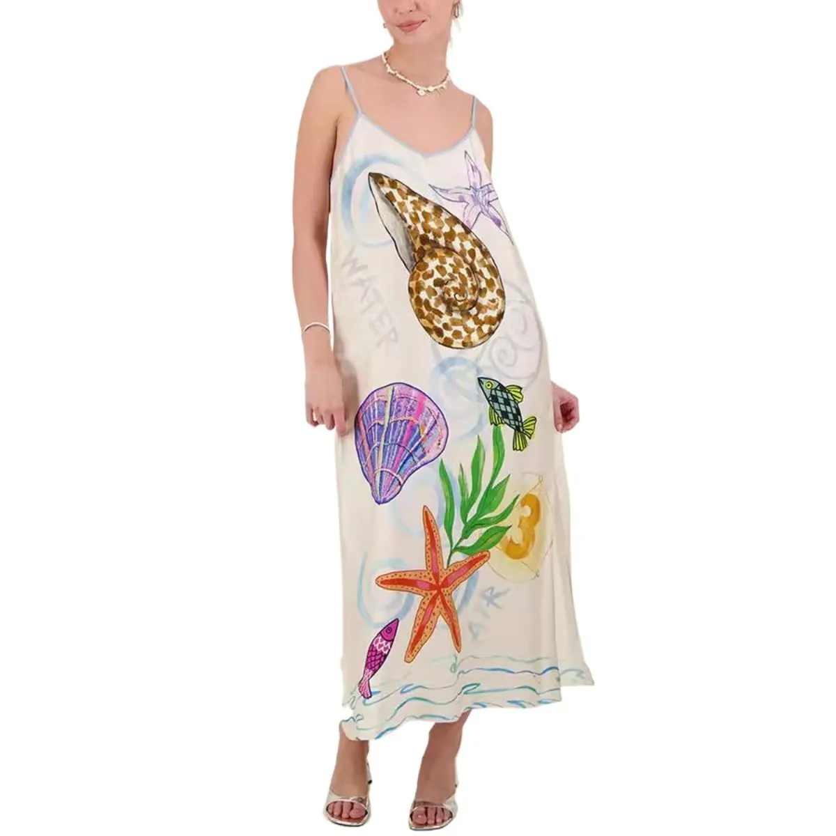 Długa sukienka 2024 New Flower Sling Satin Vacation Women for Maxi Dress Fashion Robes Midi Eleganckie i piękne sukienki damskie