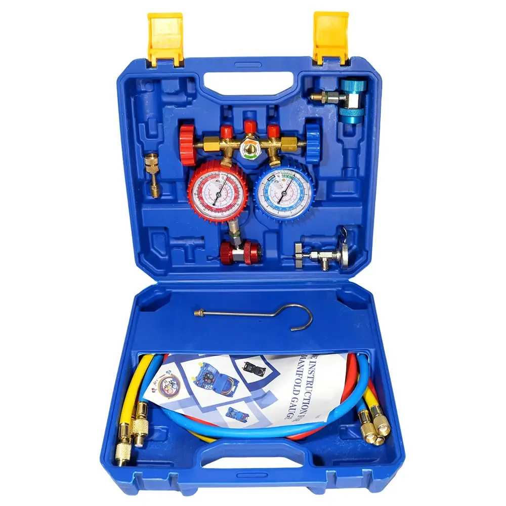 [Penjualan besar] Set Alat Ukur Manifold Refrigeran Pro dengan Ulir 1/4 Inci - Kompatibel Multi Gas untuk Sistem R134A R22 R410A R404A