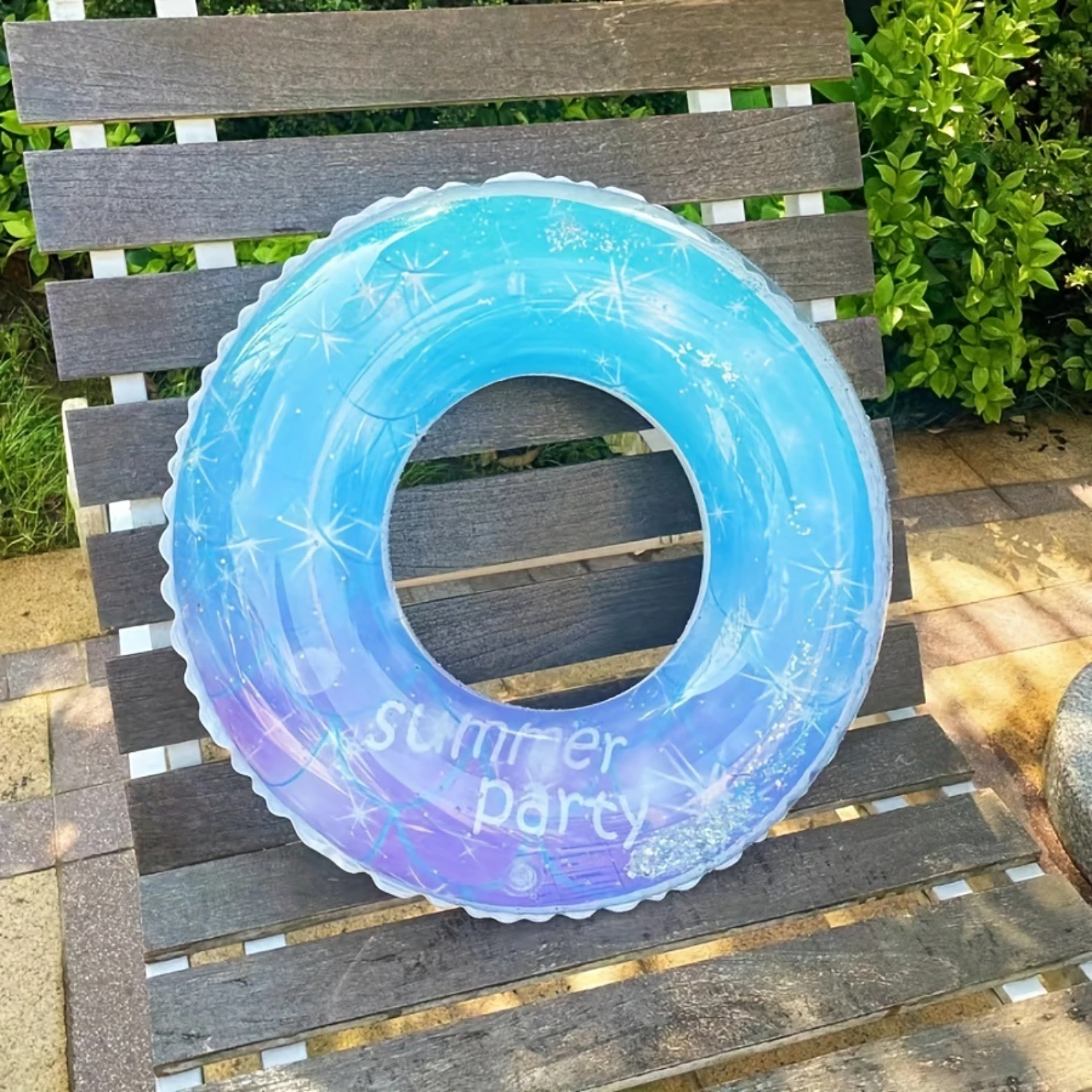 

1pc Thickened Outdoor Inflatable Swimming Ring, With Starry Sequins Pattern, PVC Water Floating Ring, Suitable For Water Sports