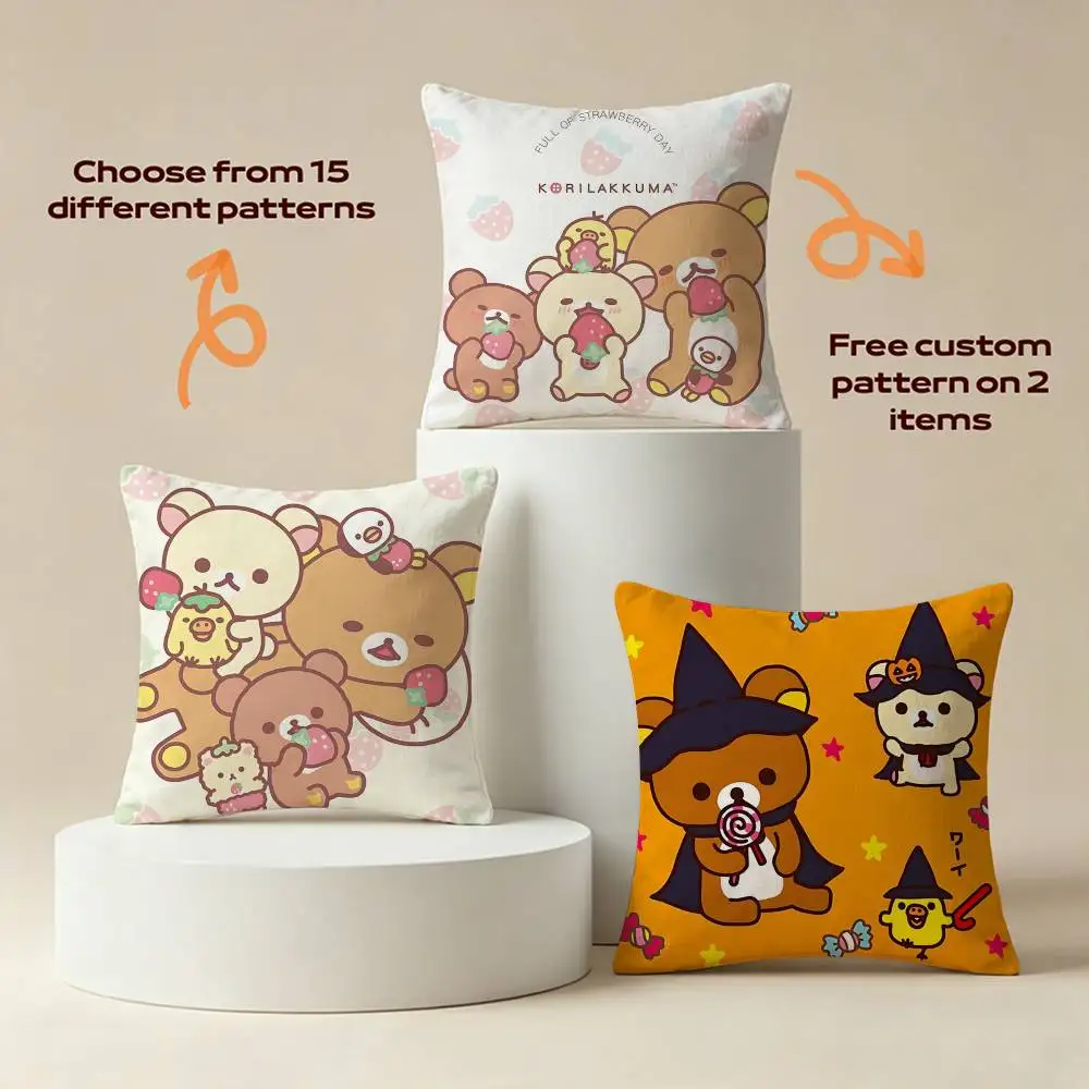 Relax-Bear R-Rilakkuma Lovely Square Sofa Pillow Cover Solid Color Living Room Home Decor Cushion Case