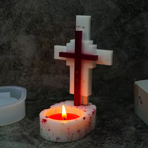 2pcs Halloween Silicone Mold DIY Cross Candle Holder Resin Mold Halloween Funny Creative Candle Decoration Gypsum