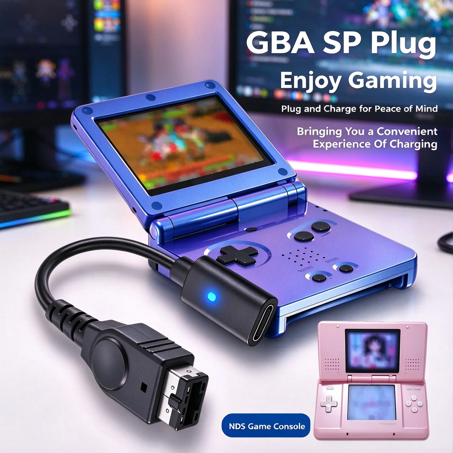 USB Type-C Female to GBA SP Charging Adapter Cable With LED Indicator Power Cord For Game Boy Advance SP NDS Retro Game Consoles