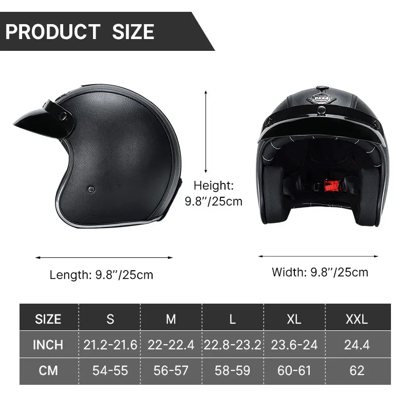 Black Leather Open Face Motorcycle Helmet With Halley Glass Scooter Riding Caque Classic Electric Motorbike Jet Cascos Para Moto