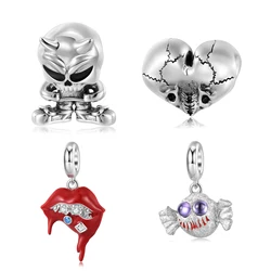 Jiuhao 925 Sterling Silverskull Shoes Red Big Mouth Zircon Gothic Style Bead Charms for Women Diy Making Bracelet Bangle