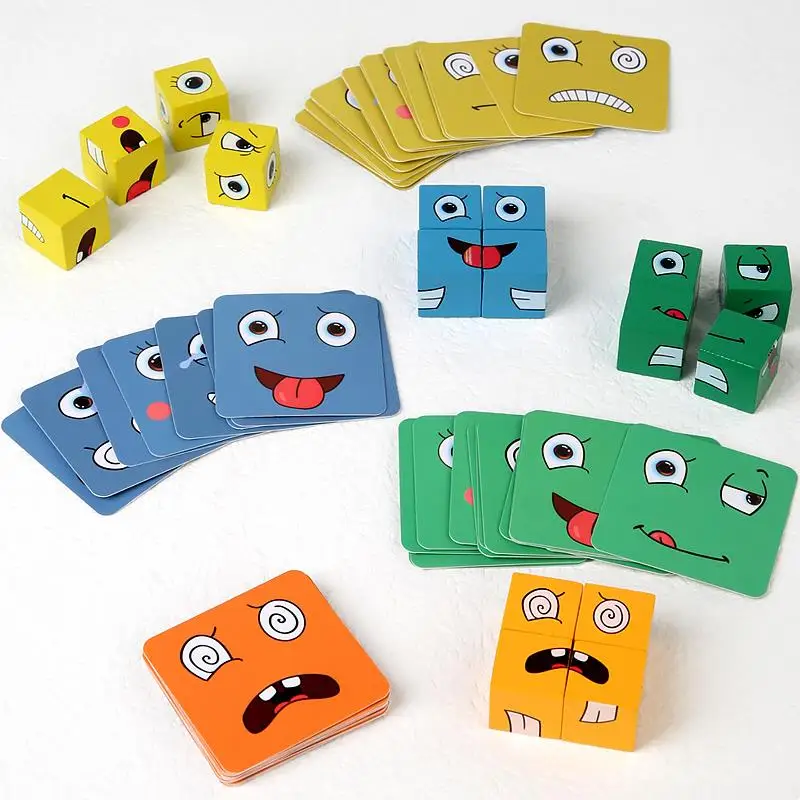 Cube Games Face Emotion Change Blocks Expressions Puzzles Educational Toys Children Kids Early Learning Montessori Geometry