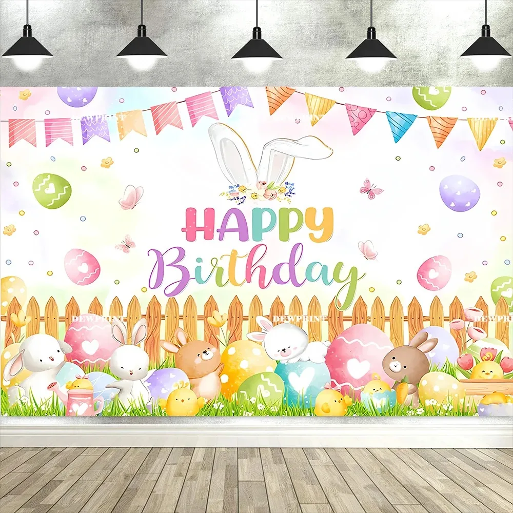 Spring Easter Bunny Themed Birthday Photography Background, Children's Birthday Party Decoration Photography Studio Background