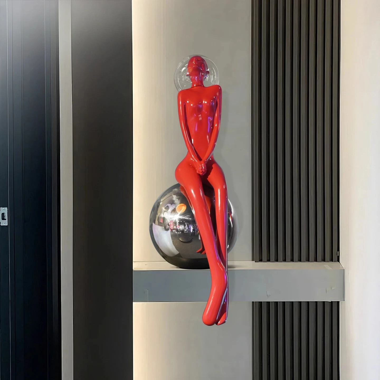 Installazione artistica della ragazza smaltata, scultura interstellare della tecnologia di fantascienza mecha bella ragazza grande orologio avanzato in