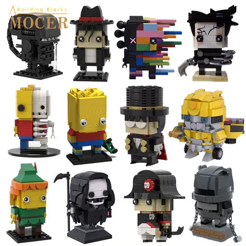 MOCER Ideas Anime Figures Bricks Head Skeleton Man MJ Alien Edward Kaws Einstein Sets Building Blocks Toys For Children Gift
