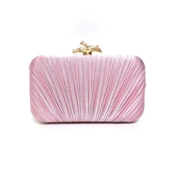 New Light Pink Women's Evening Bag Elegant Pleated Clutch Bag Formal Wedding Prom Dress Matching Pleated Handbag Crotch Purse