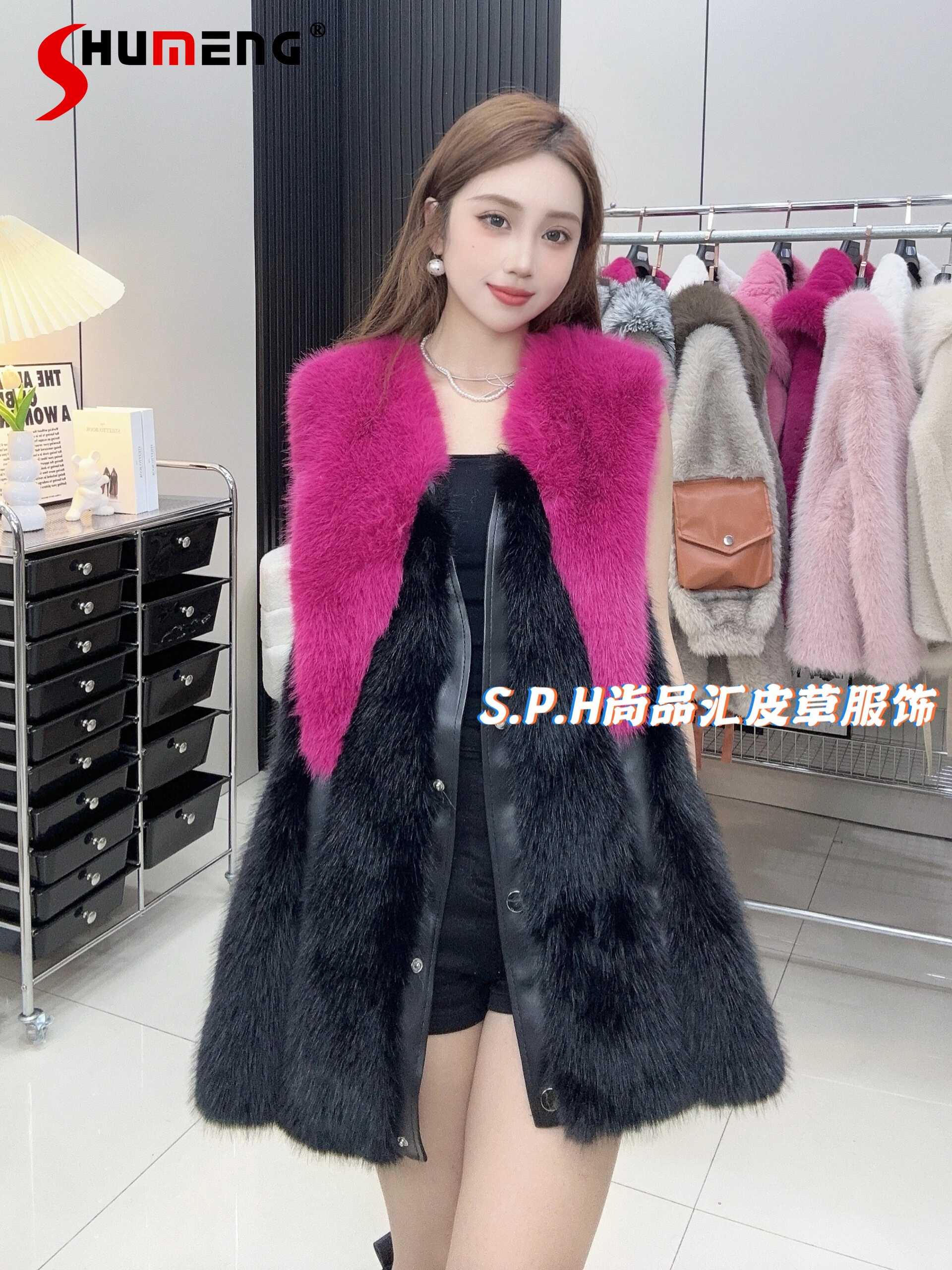 

Fashion 2024 Winter New Sleeveless Vests Fur Thin Imitation Fox Hair Patchwork Coats Feminine Unique Loose Comfort Nice Tank Top