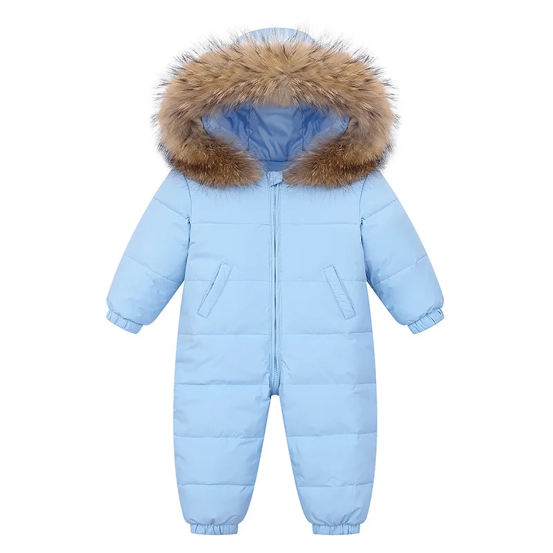 RAISE 2024 Baby Boy Winter Romper Hooded Warm Real Raccoon Fur Baby Girls Snowsuits Toddler Down Jacket Jumpsuit Infant Overalls