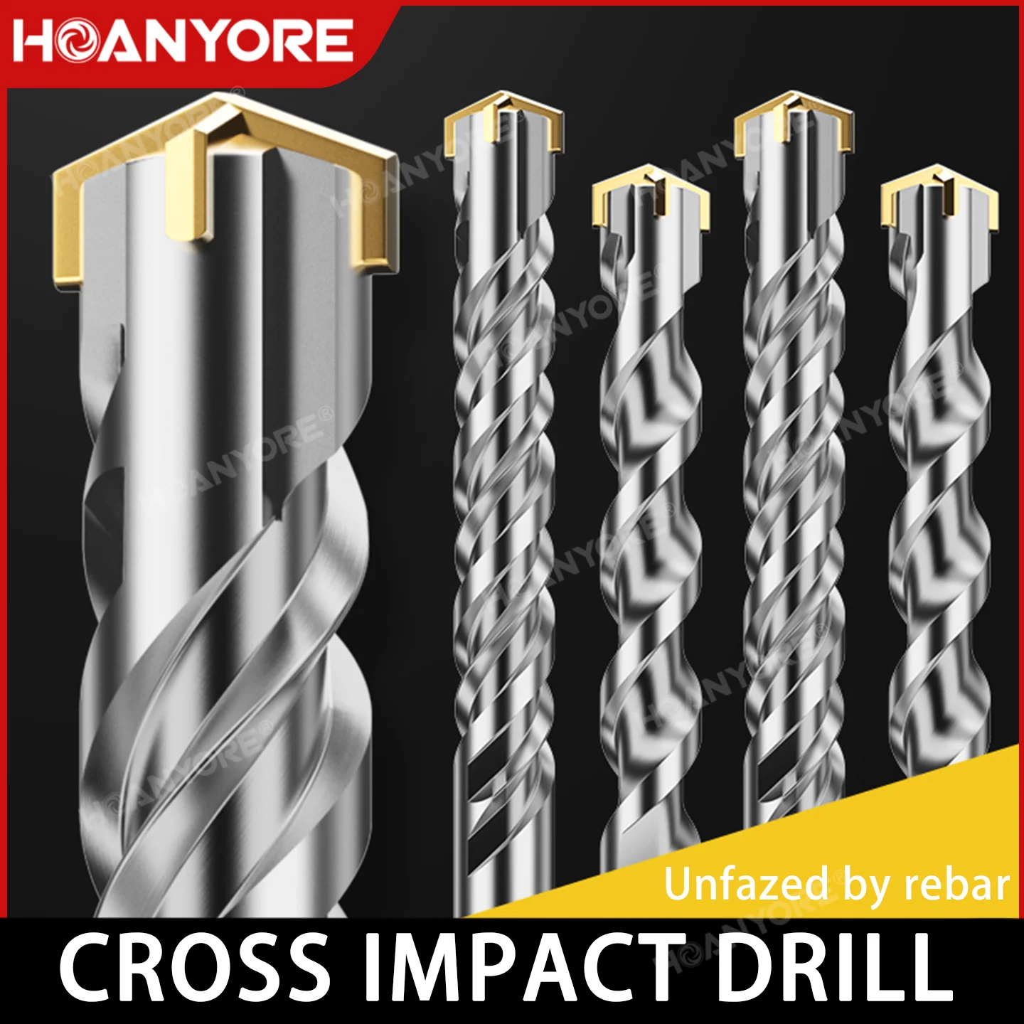 

Impact drill bit, electric hammer, round handle 6cm, extended punching square handle, four pits, cross shaped swivel head