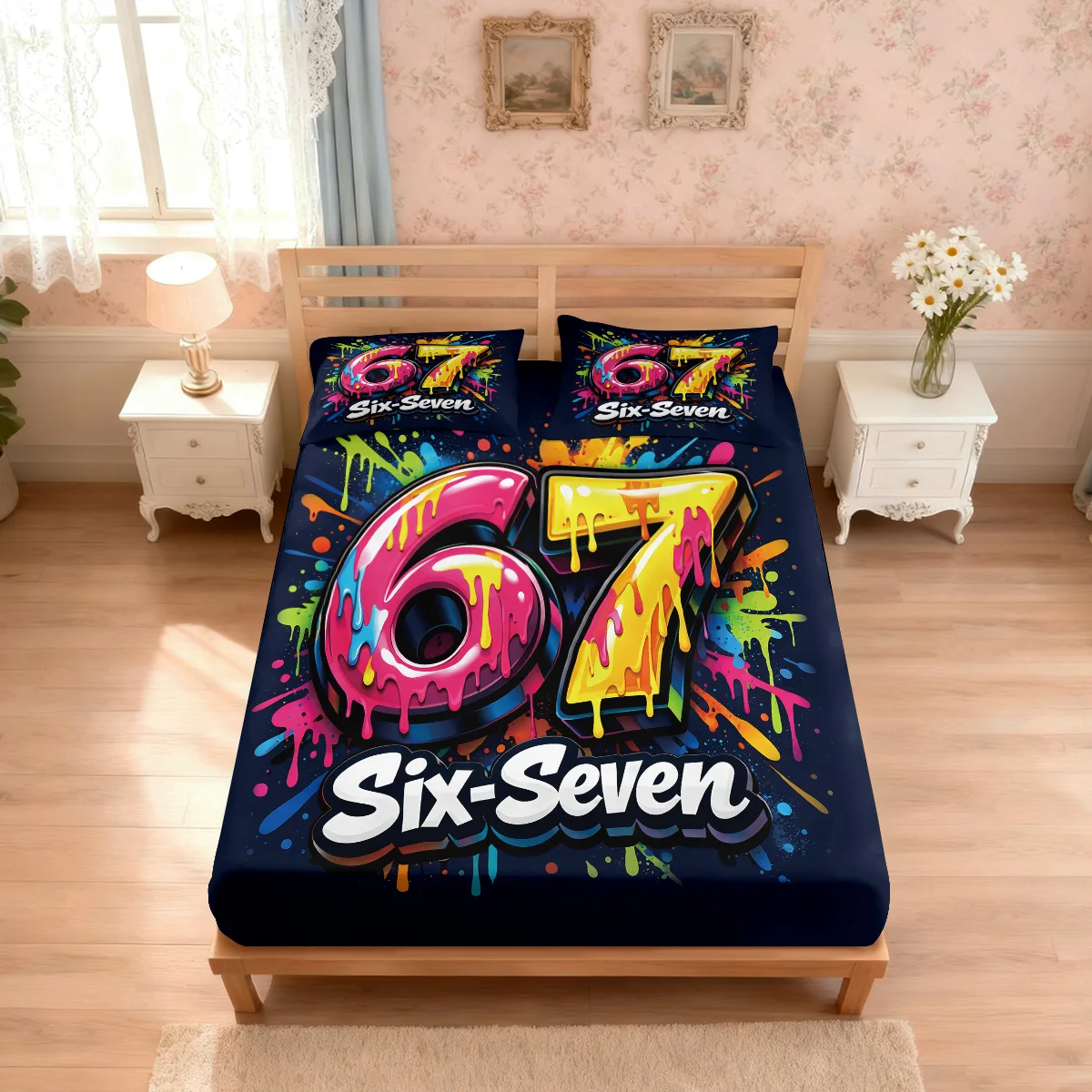 3pcs 67 Game Controller Graffiti Style Print Coreless Bed Sheet Set Multi Size Bed Cover Bedding Decoration Machine Washable
