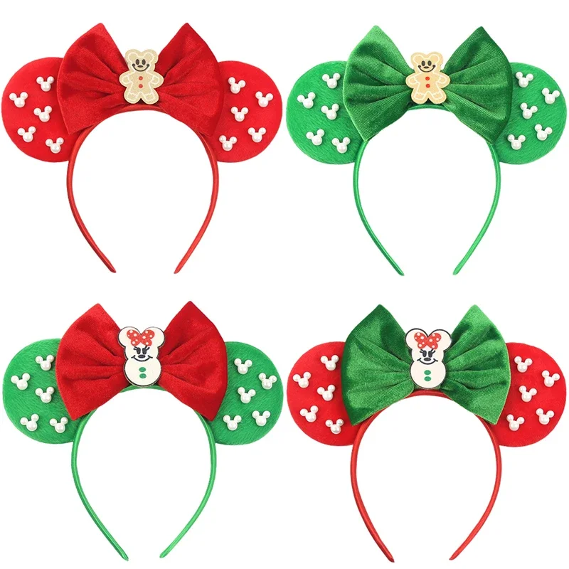 

Disney Mickey Mouse Christmas Ear Headband for Adults Reindeer Ears Hairbands Women Girls Pearl Plush Bear Bows Hair Accessories