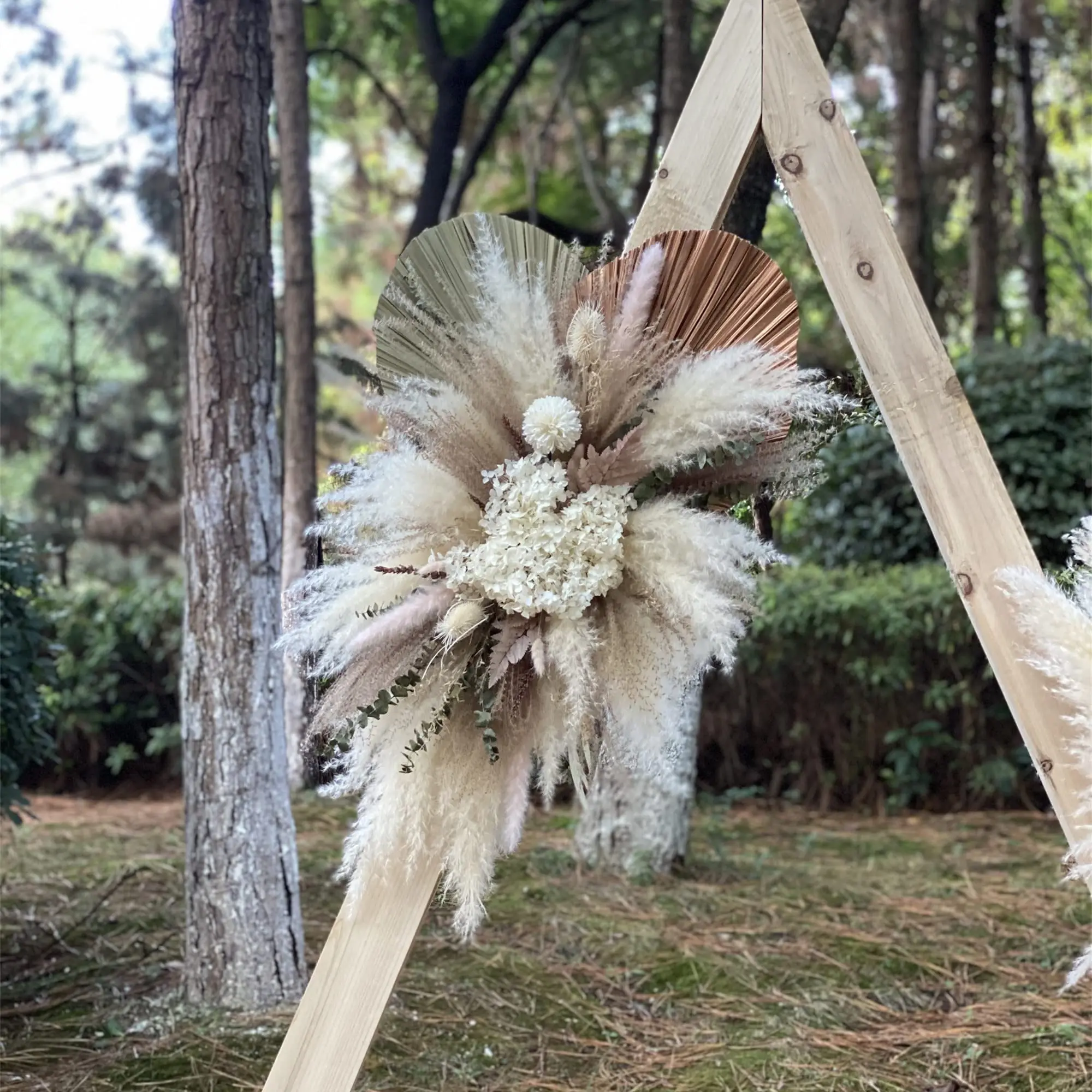 Boho Pampas Grass Wedding Arch Arrangement and Palm Wall Decor Dried Flower, Wedding Backdrop,Yard Party Photography Decorations