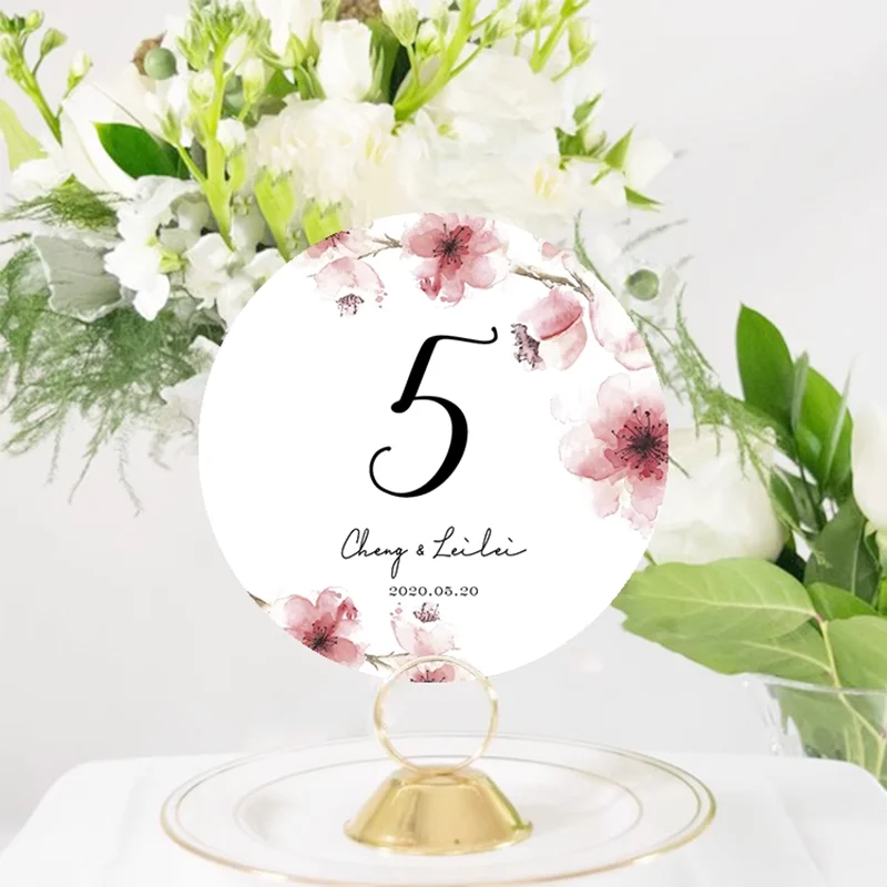 

Custom Pink Peach Blossom Wedding Table Card Banquet Table Number Plate Engagement Supplies Business Banquet Plate Seat 18PCS