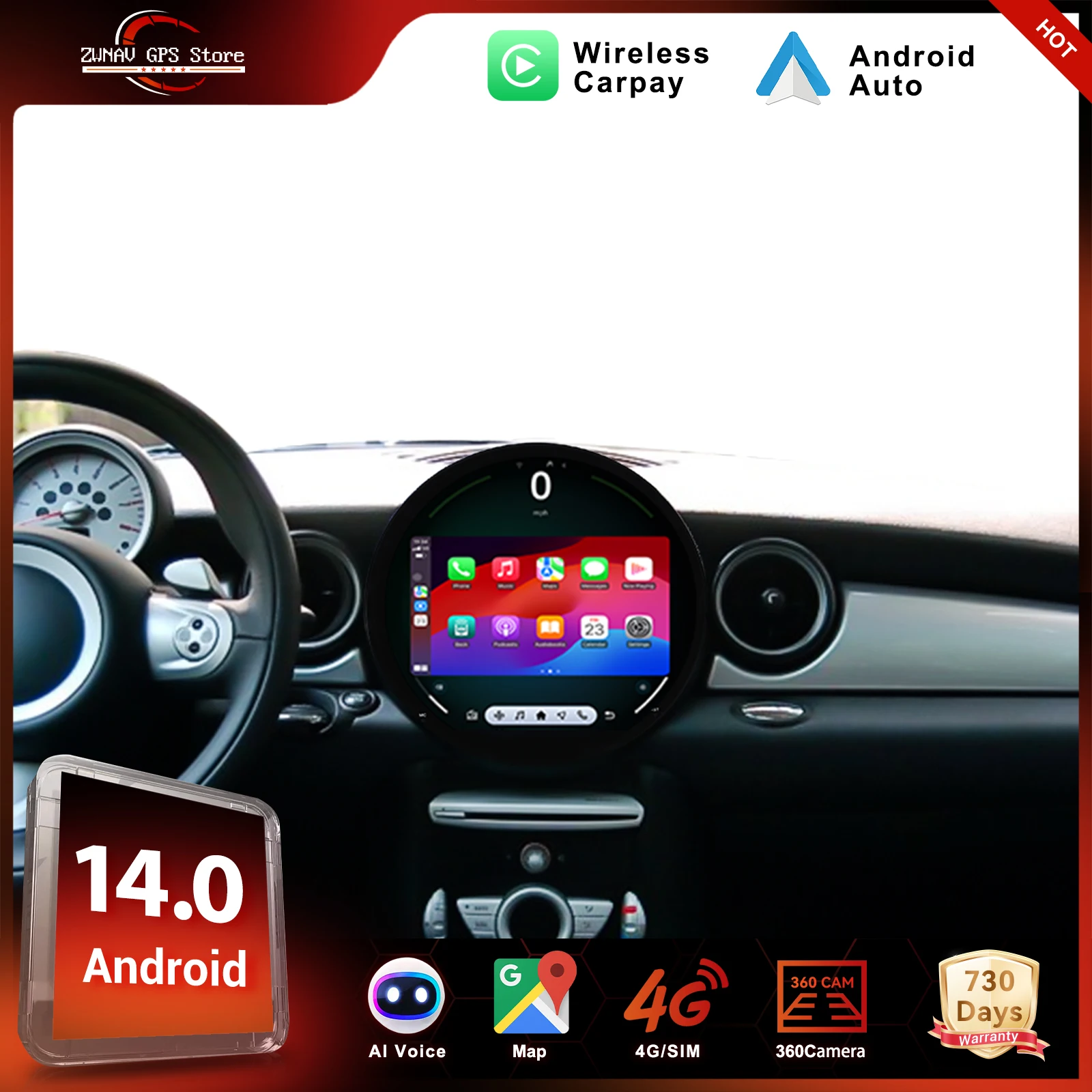 Carplay Android 14.0 For BMW mini 2007-2011Car Multimedia Player GPS Navigation AUTO Radio Video Stereo Head Unit DSP