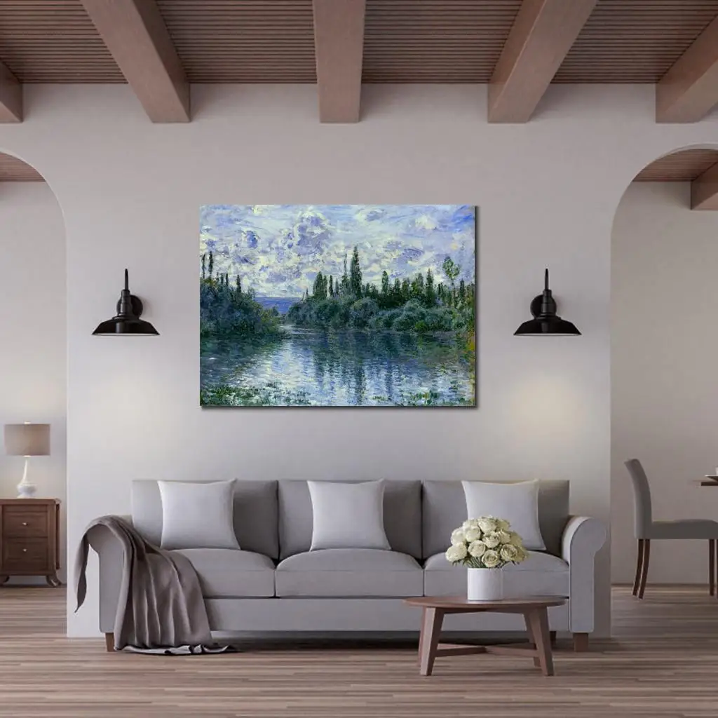 Landscape Canvas Art Vetheuil in Summer Hand Painted Claude Monet Oil Painting Impressionist Artwork Living Room Decor Large