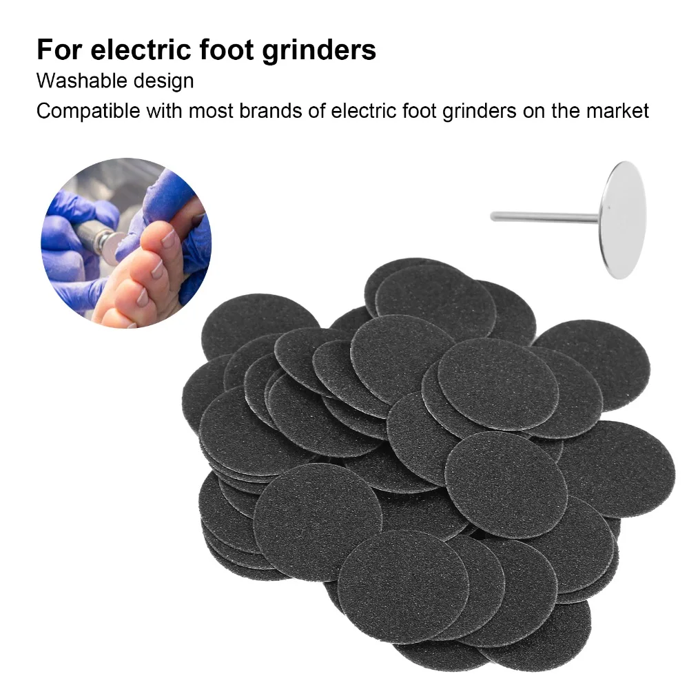 50pcs Replacement Accessory Electric Callus Remover Sandpaper Discs 25mm / 1in Box Packed Replacement Sandpaper Discs With Shaft