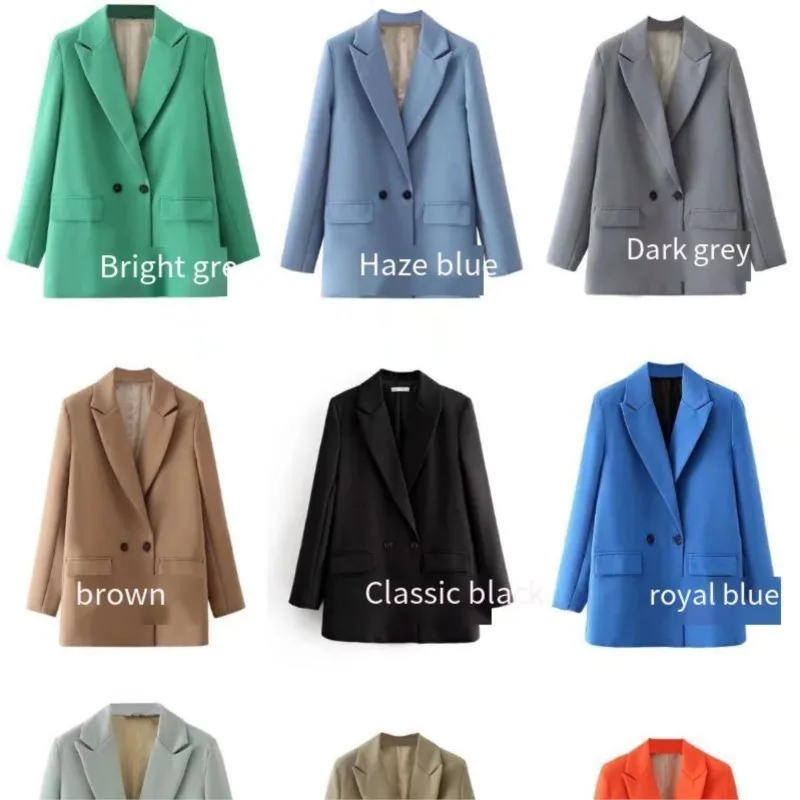 Women Chic Office Lady Double Breasted Blazer Vintage Coat Fashion Notched Collar Long Sleeve Ladies Outerwears Stylish Tops