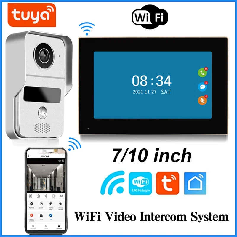 Tuya 1080P 7/10 Inch Color Touch Screen Wireless WiFi Video Doorbell Smart APP Home Intercom Kit for RFID Access Control System