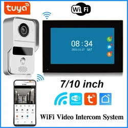 Tuya 1080P 7/10 Cal kolorowy ekran dotykowy bezprzewodowy wideodzwonek WiFi inteligentna aplikacja do zestaw z interkomem domowego dla systemu kontroli dostępu RFID