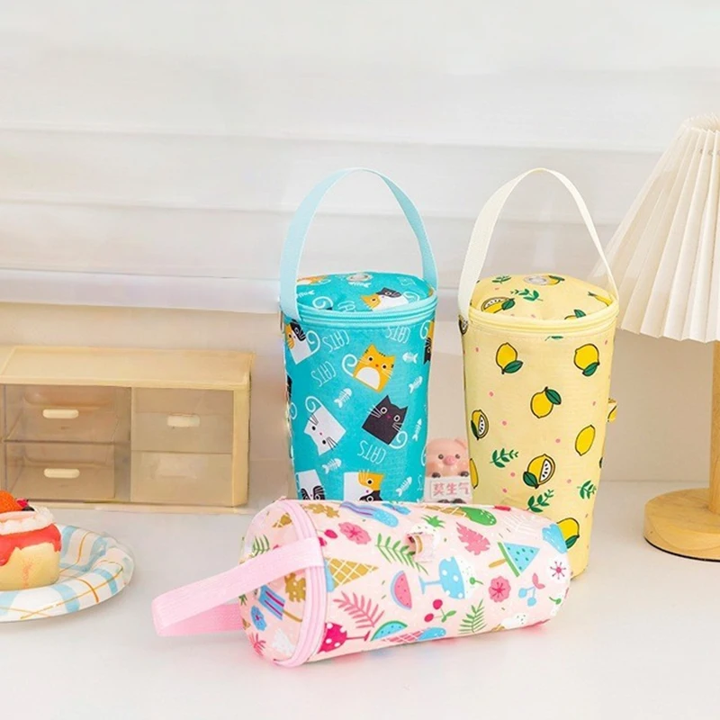 

Portable Insulated Milk Tea Tote Bag Heat-Preserving Cup Carrier with Umbrella Compartment Camping Travel On-the-Go Drinkware