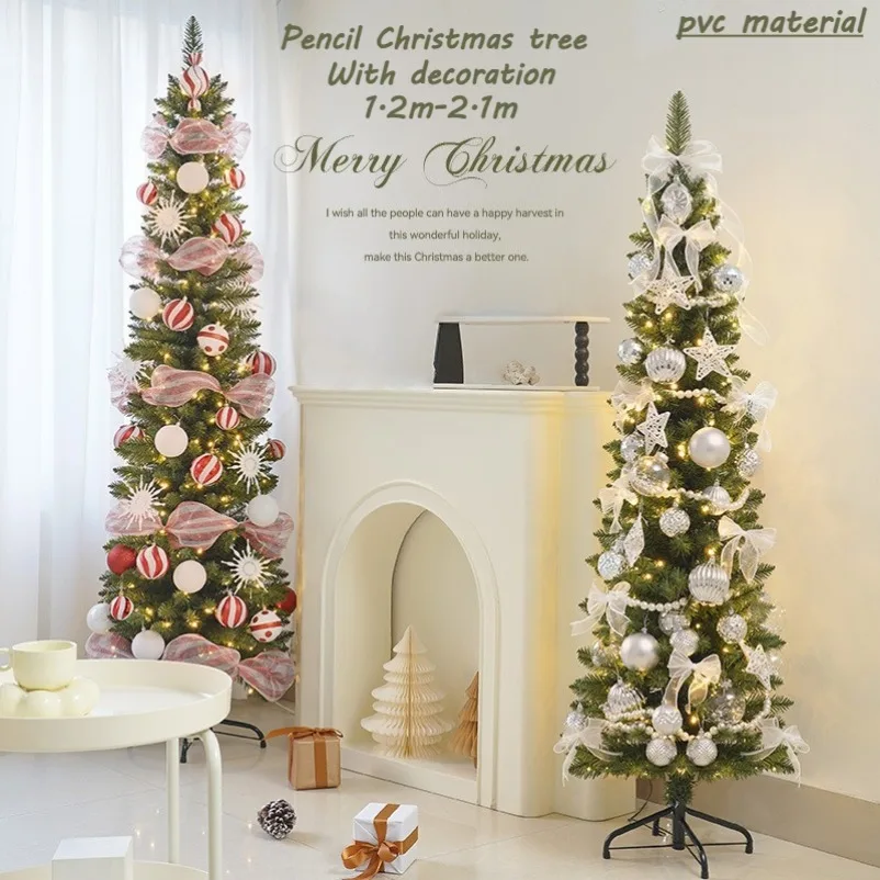 

Artificial Christmas Tree Pvc Encryption with Decorative Lights Green Pencil Christmas Tree 1.2m-2.1m Home Christmas Decorations