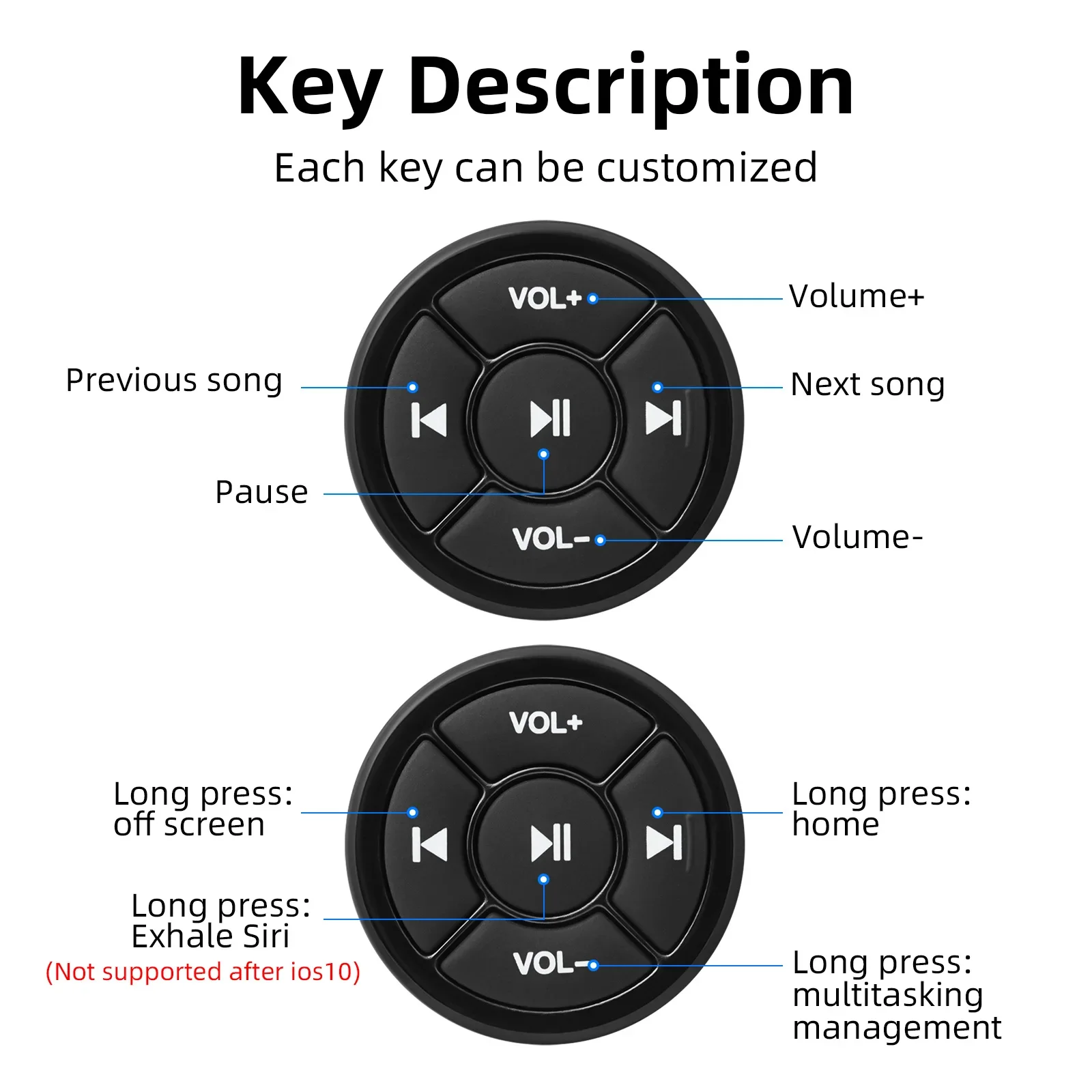 5 Keys Wireless Bluetooth-compatibl Remote Control Button Car Steering Wheel for Android IOS Car Kit Styling Media Volume Button