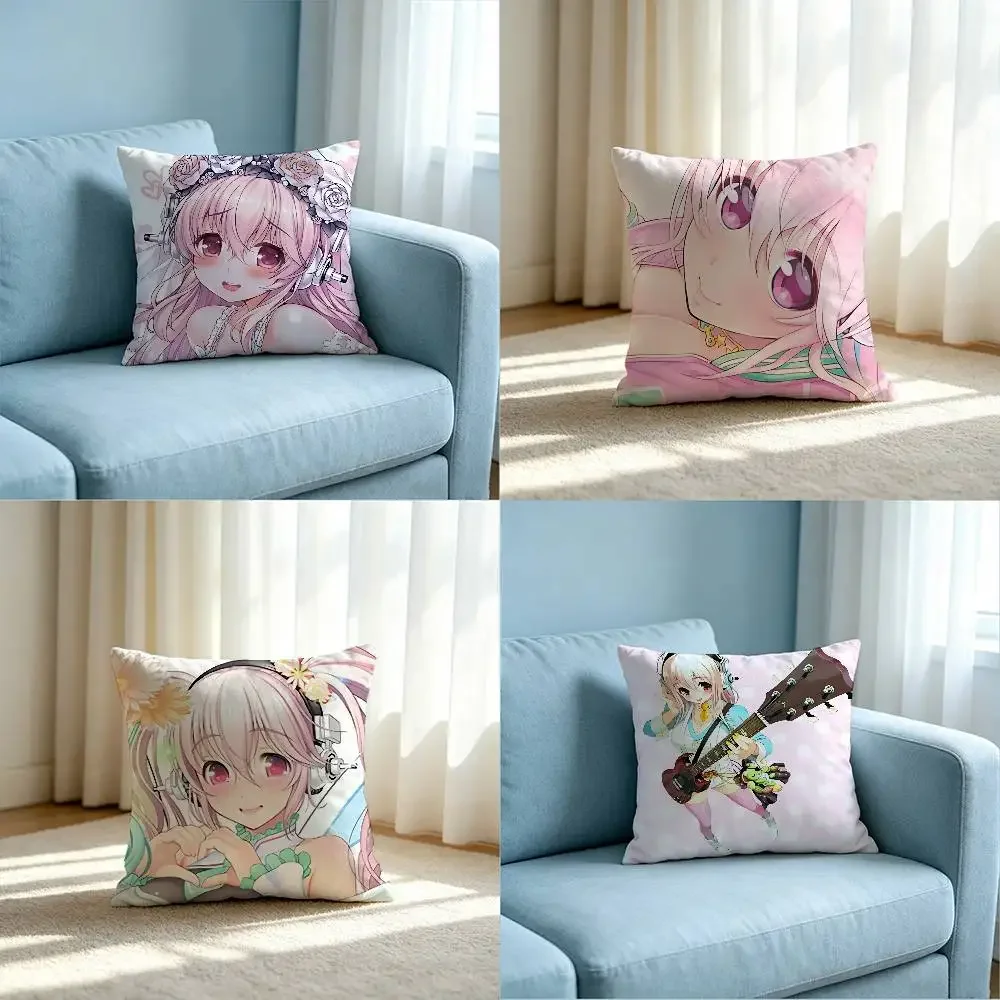 Super Sonico Customizable Square Pillowcases, Stylish And Soft, Perfect For Beds, Cars, And Sofas.