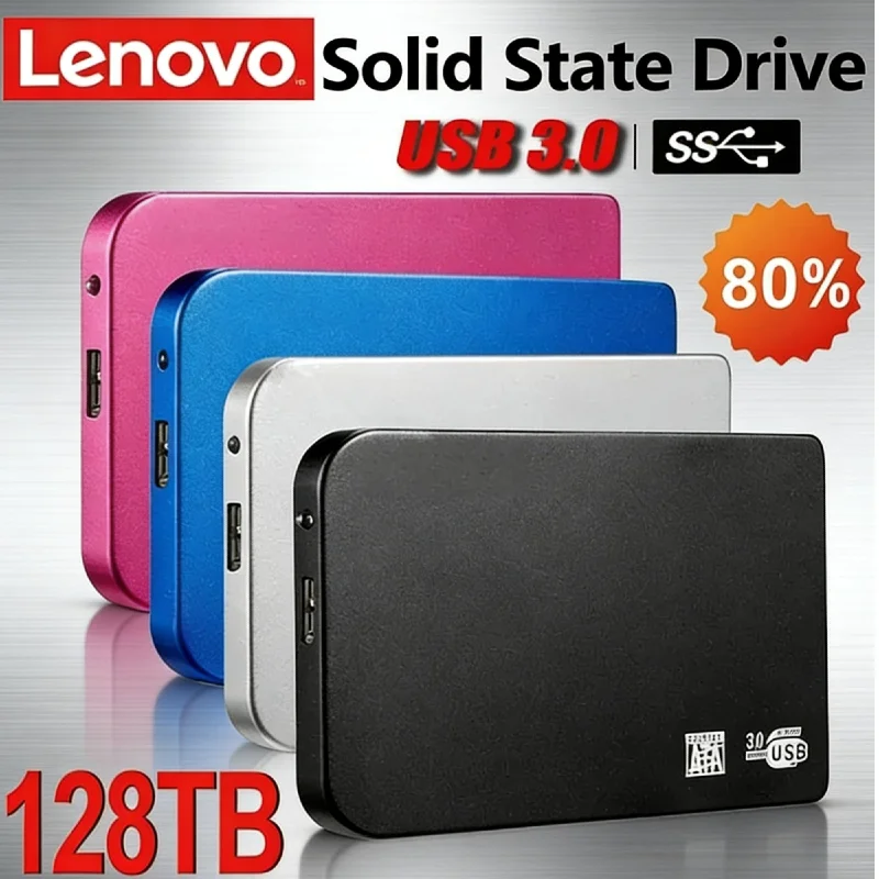 

Внешний корпус для SSD Lenovo 128 ТБ, высокоскоростной бокс для HDD/SSD с кабелем, внешний мобильный корпус для жесткого диска USB 3.0, материал ABS