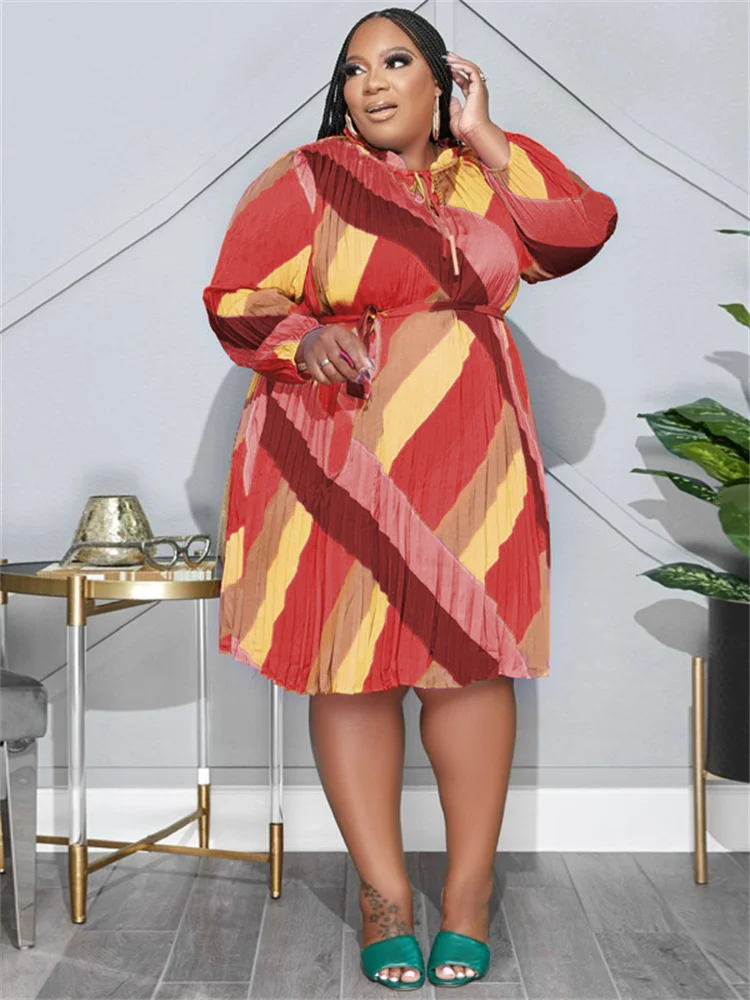 Wmstar Plus Size Dresses for Women Long Sleeve Printed Loose Bandage Africa Maxi Dress New Fall Clothes Wholesale Dropshipping