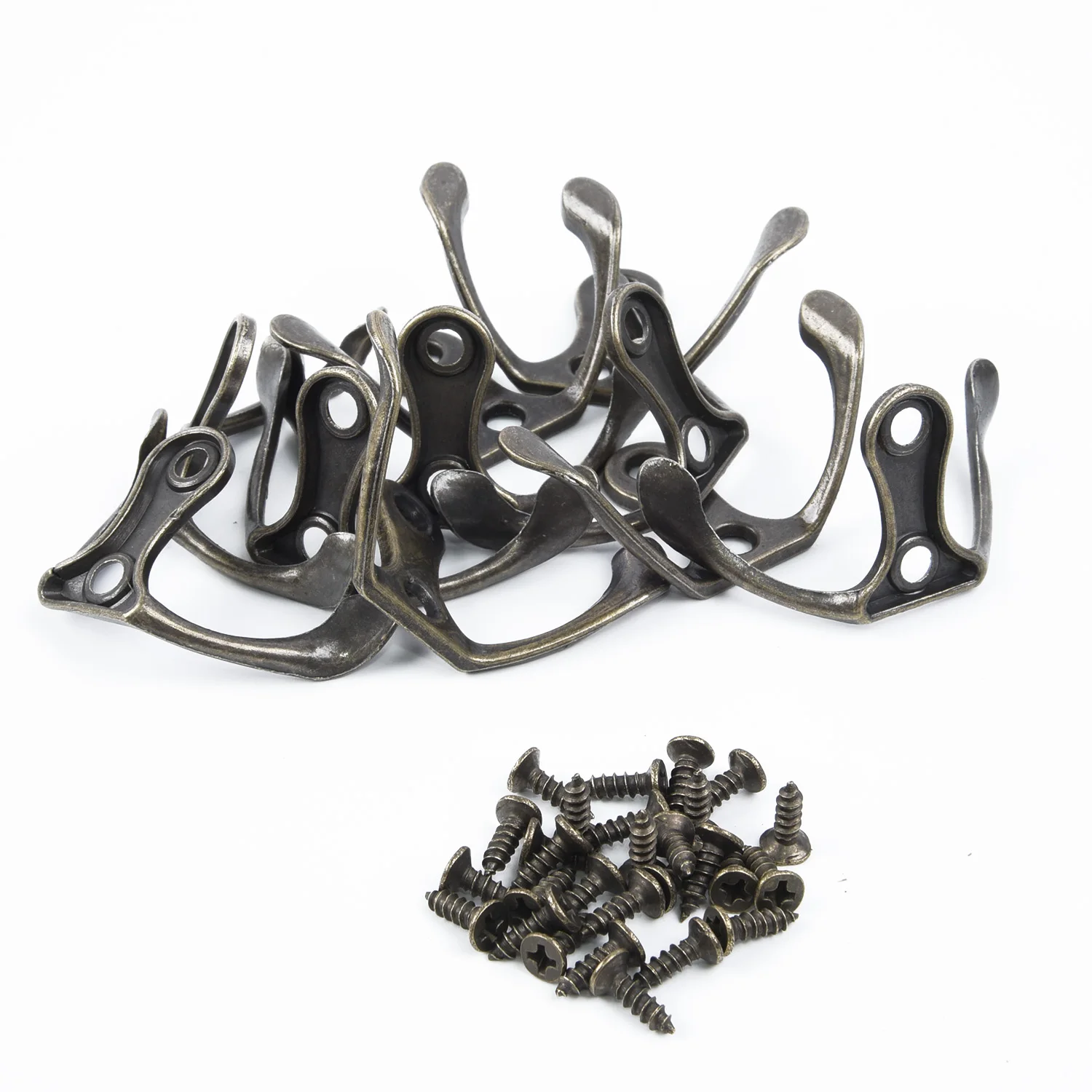 10pcs Wall Door Zinc Alloy Double Head Hooks Wall Mounted Hanger Screws Antique Bronze Gold Coat Key Bag Towel Hat Kitchen